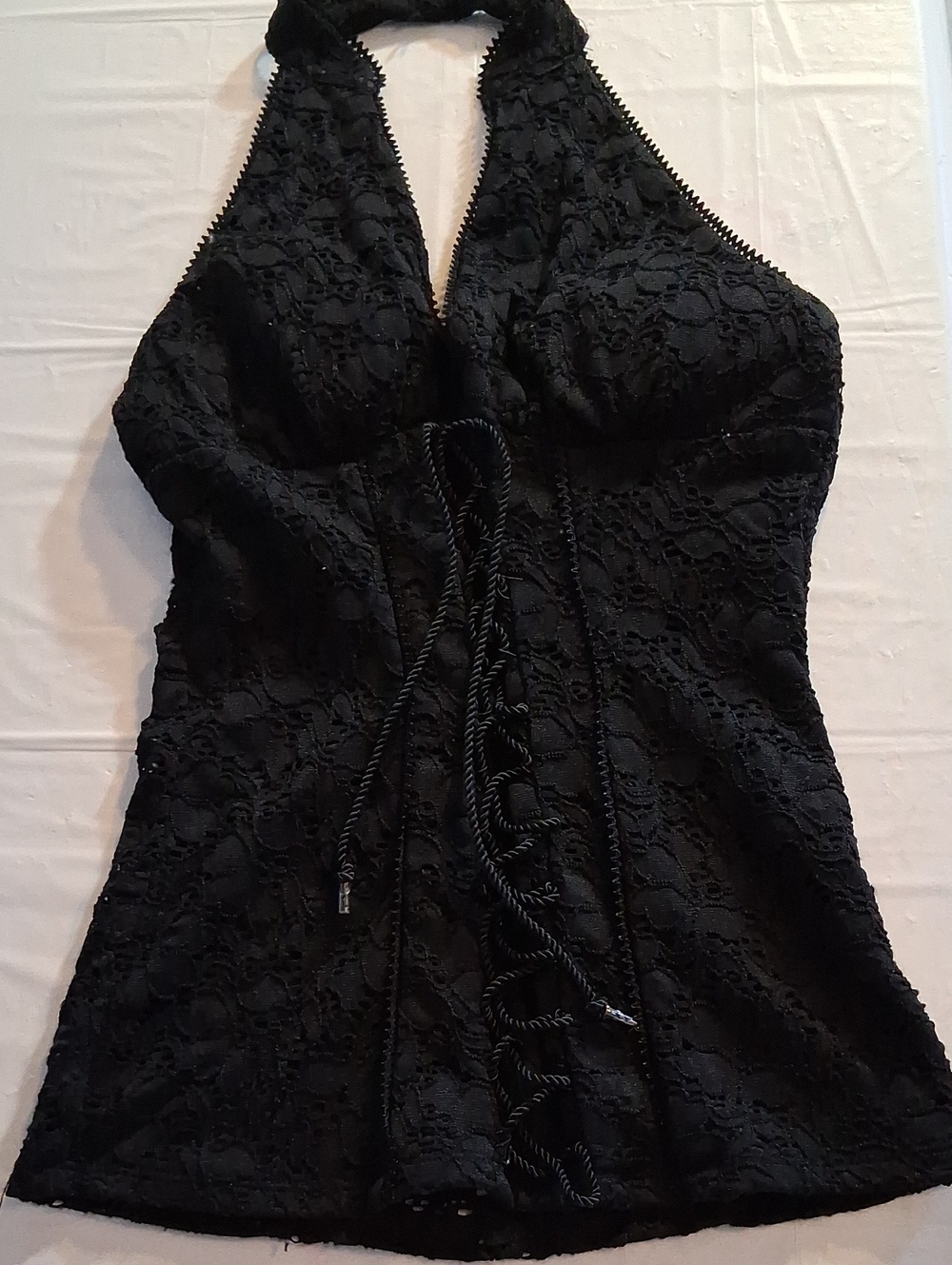 XOXO Black Lace Halter Chemise with Front Tie